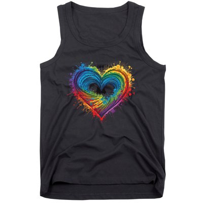 Tie Dye Heart Valentines Day Graphic Design Tank Top