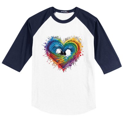 Tie Dye Heart Valentines Day Graphic Design Baseball Sleeve Shirt