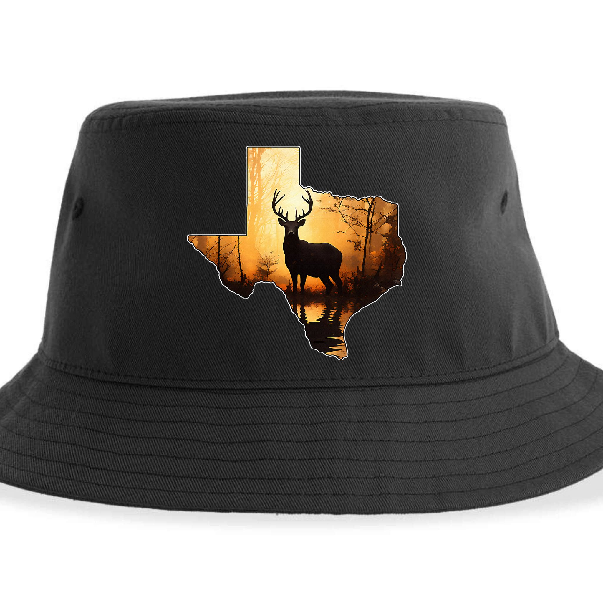 Texas Deer Hunter Forest Silhouette Texan Wildlife Lover  Sustainable Bucket Hat