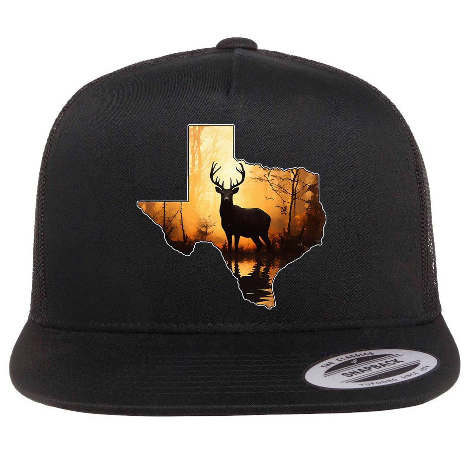 Texas Deer Hunter Forest Silhouette Texan Wildlife Lover  Flat Bill Trucker Hat