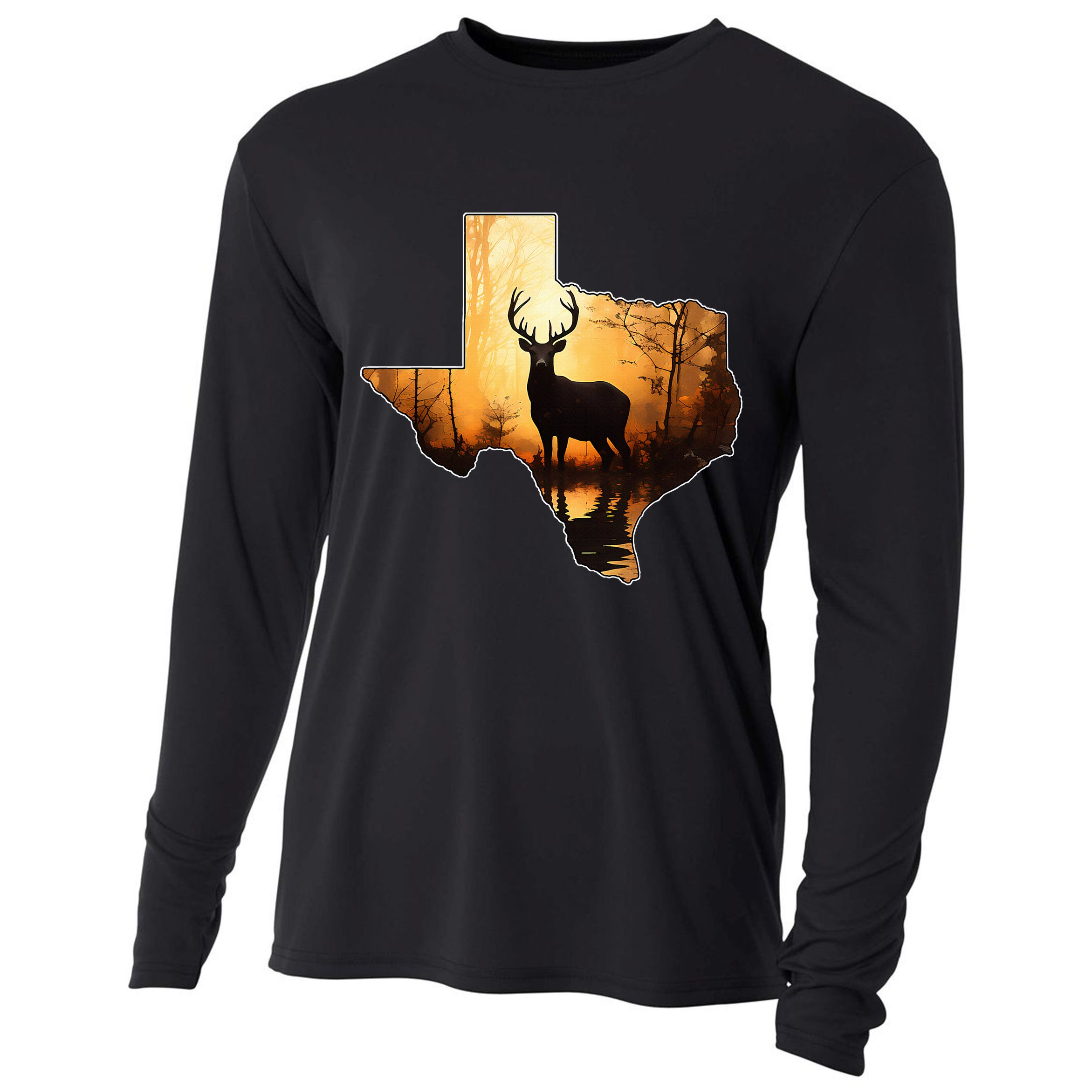 Texas Deer Hunter Forest Silhouette Texan Wildlife Lover  Cooling Performance Long Sleeve Crew