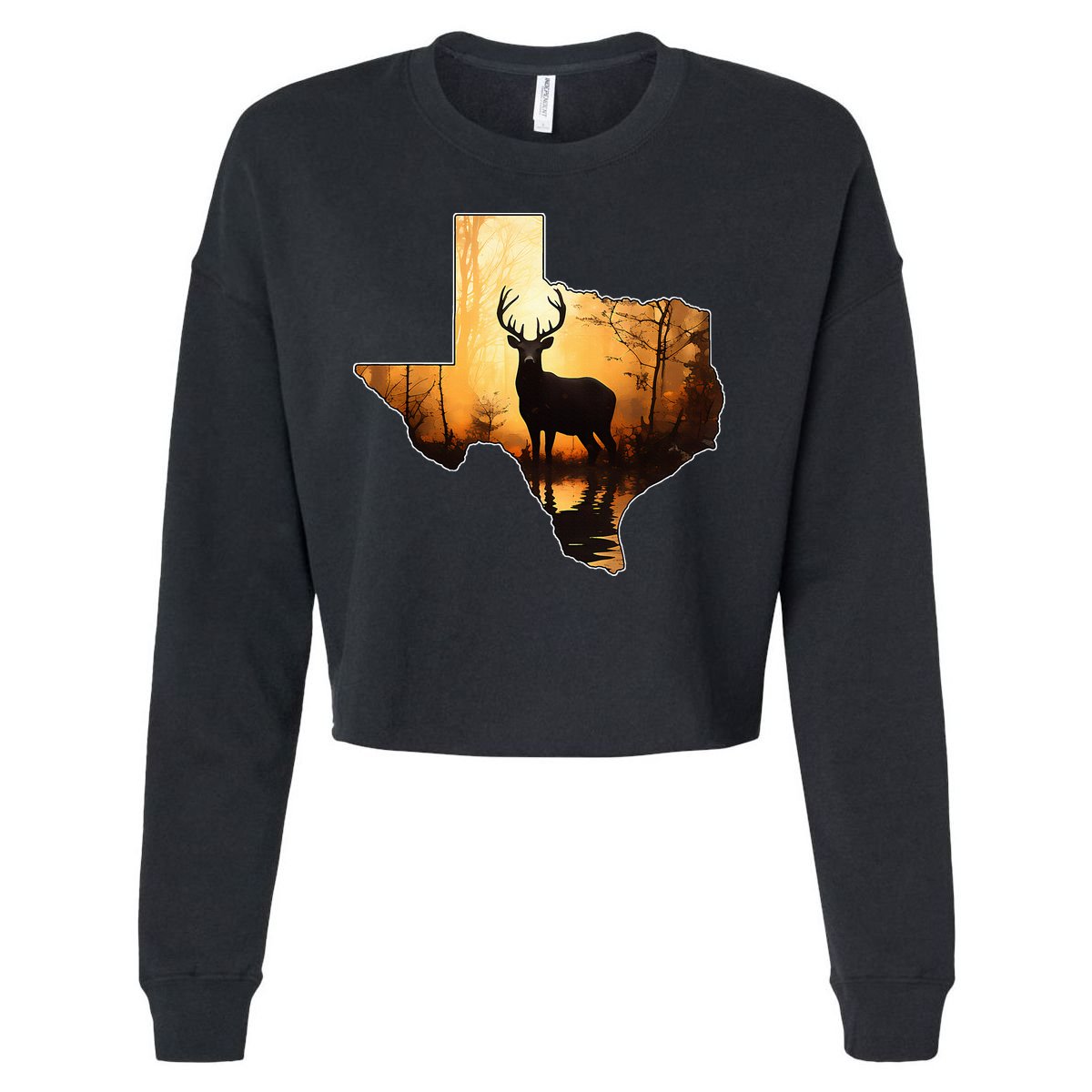 Texas Deer Hunter Forest Silhouette Texan Wildlife Lover  Cropped Pullover Crew