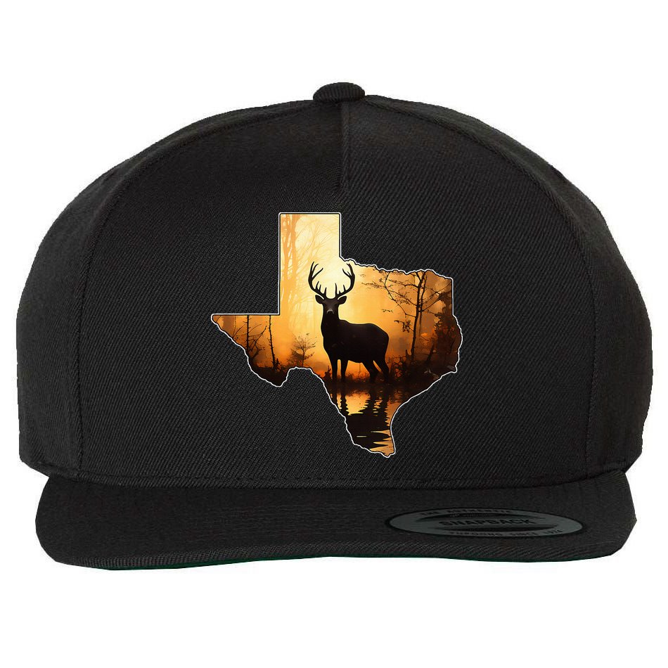 Texas Deer Hunter Forest Silhouette Texan Wildlife Lover  Wool Snapback Cap