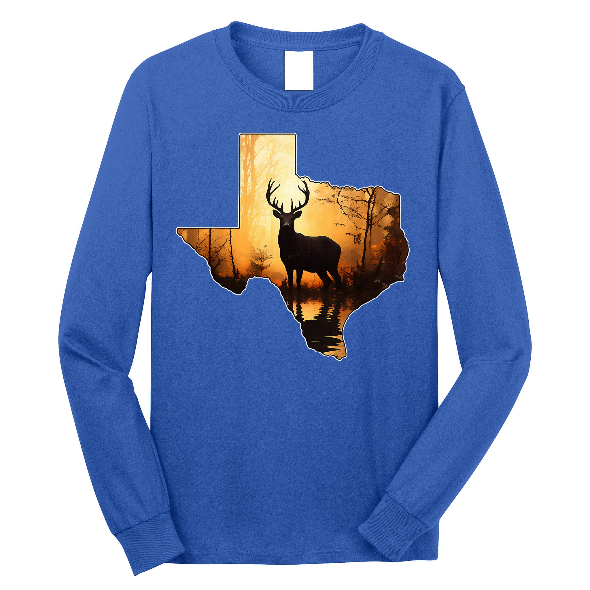 Texas Deer Hunter Forest Silhouette Texan Wildlife Lover  Long Sleeve Shirt
