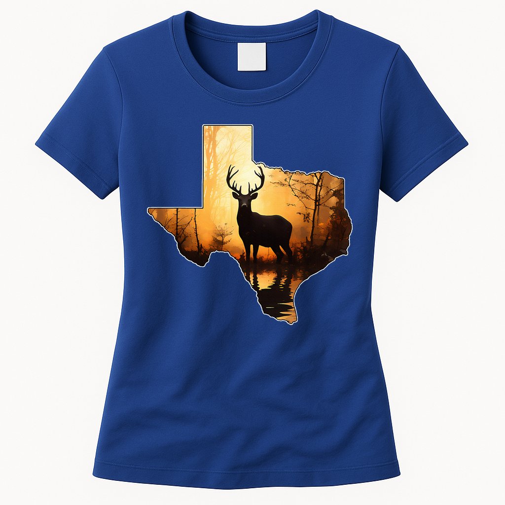 Texas Deer Hunter Forest Silhouette Texan Wildlife Lover  Womens T-Shirt