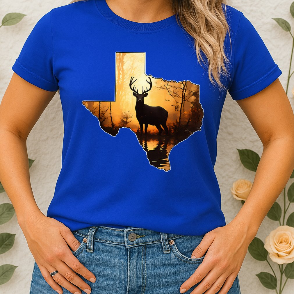Texas Deer Hunter Forest Silhouette Texan Wildlife Lover  Womens T-Shirt