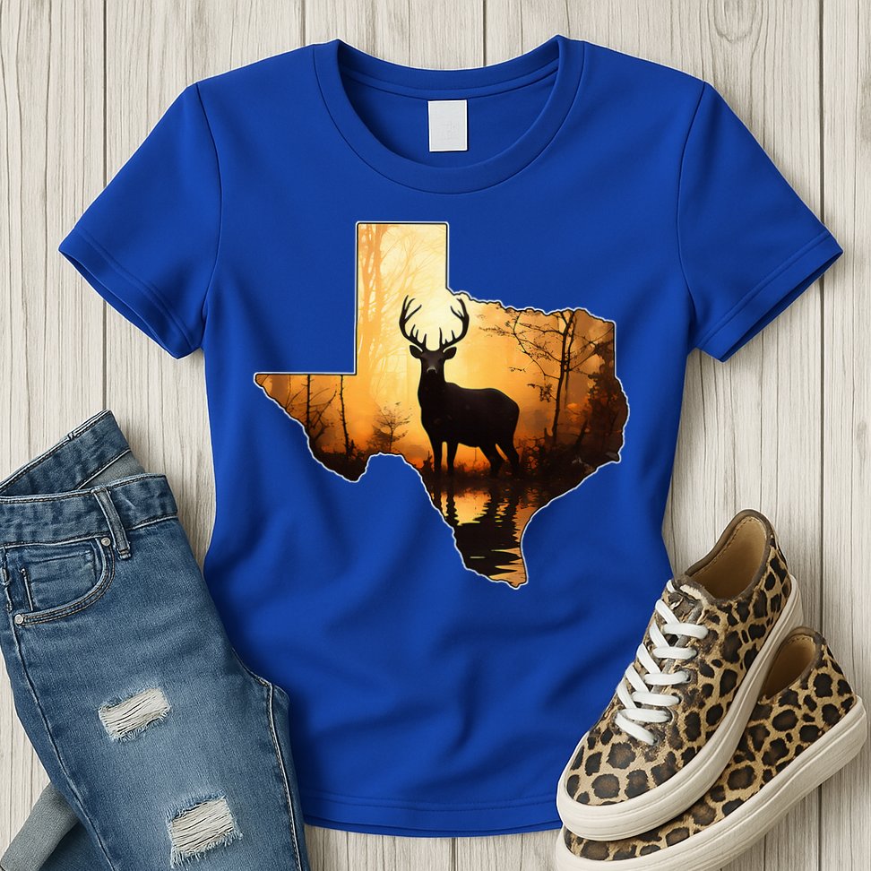Texas Deer Hunter Forest Silhouette Texan Wildlife Lover  Womens T-Shirt