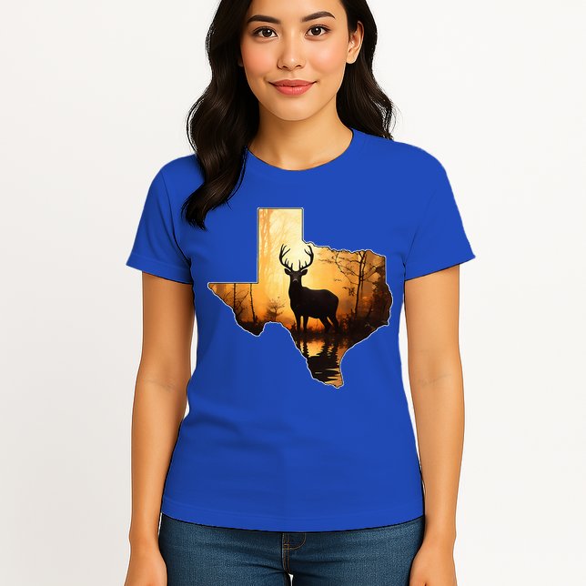Texas Deer Hunter Forest Silhouette Texan Wildlife Lover  Womens T-Shirt