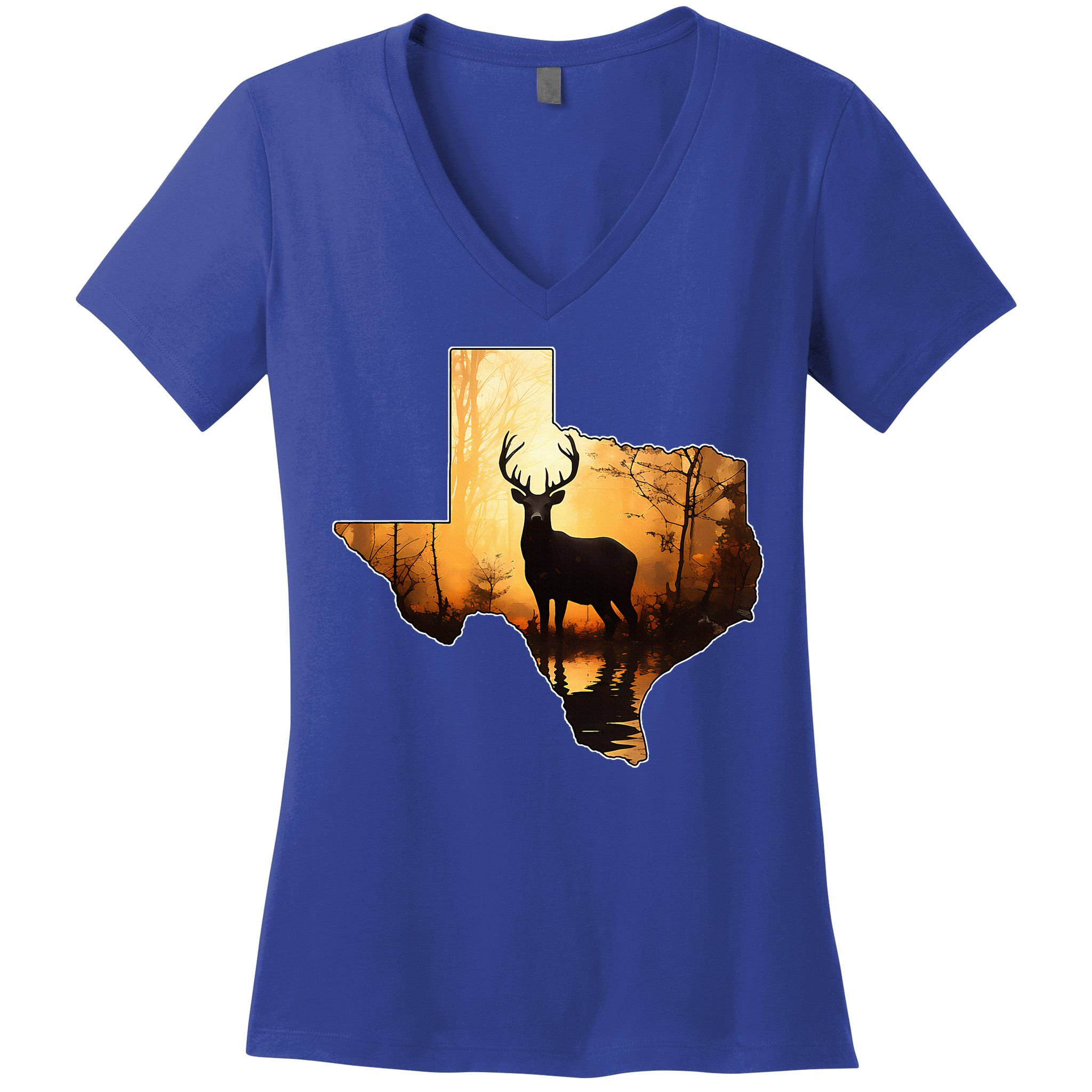 Texas Deer Hunter Forest Silhouette Texan Wildlife Lover  Women's V-Neck T-Shirt