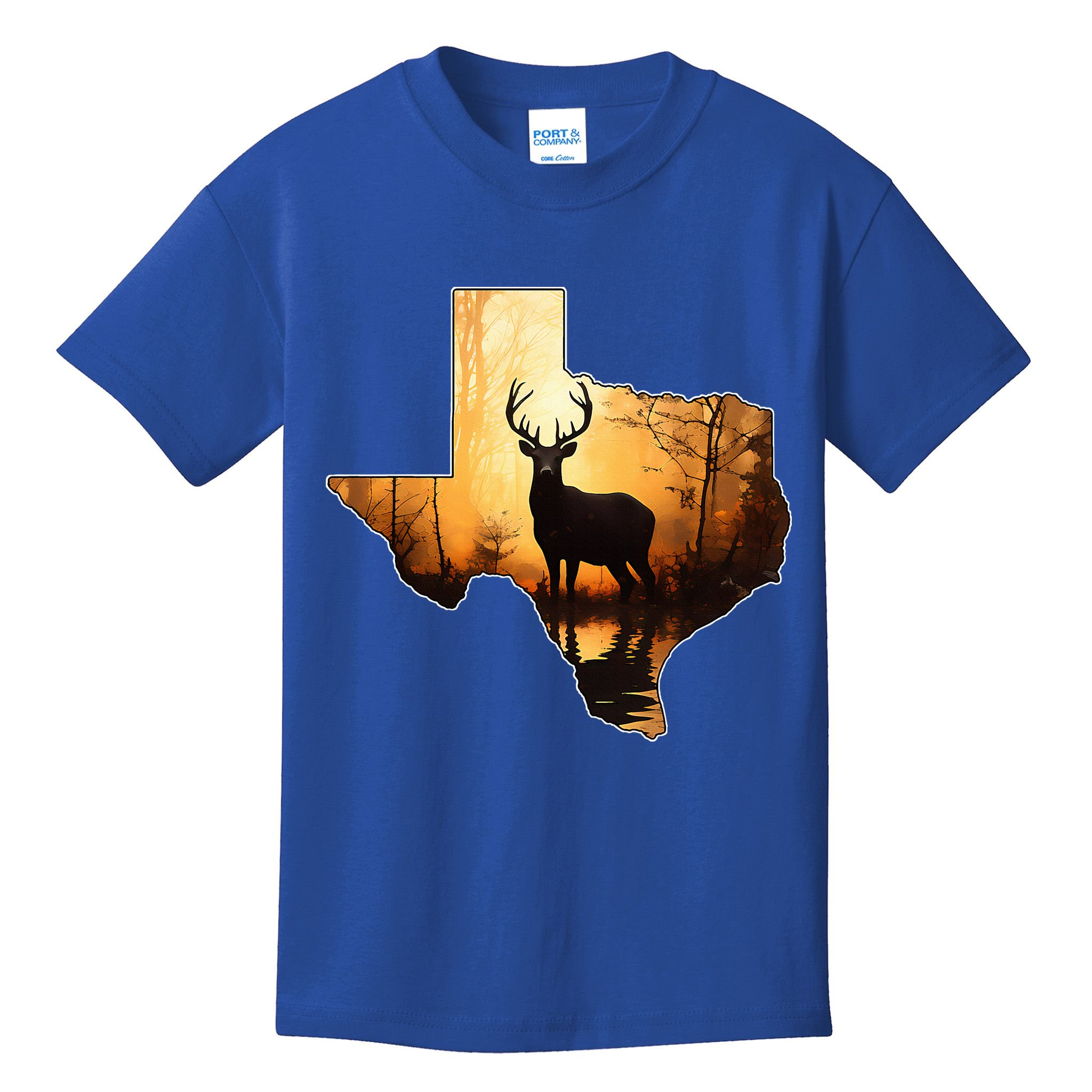 Texas Deer Hunter Forest Silhouette Texan Wildlife Lover  Kids T-Shirt