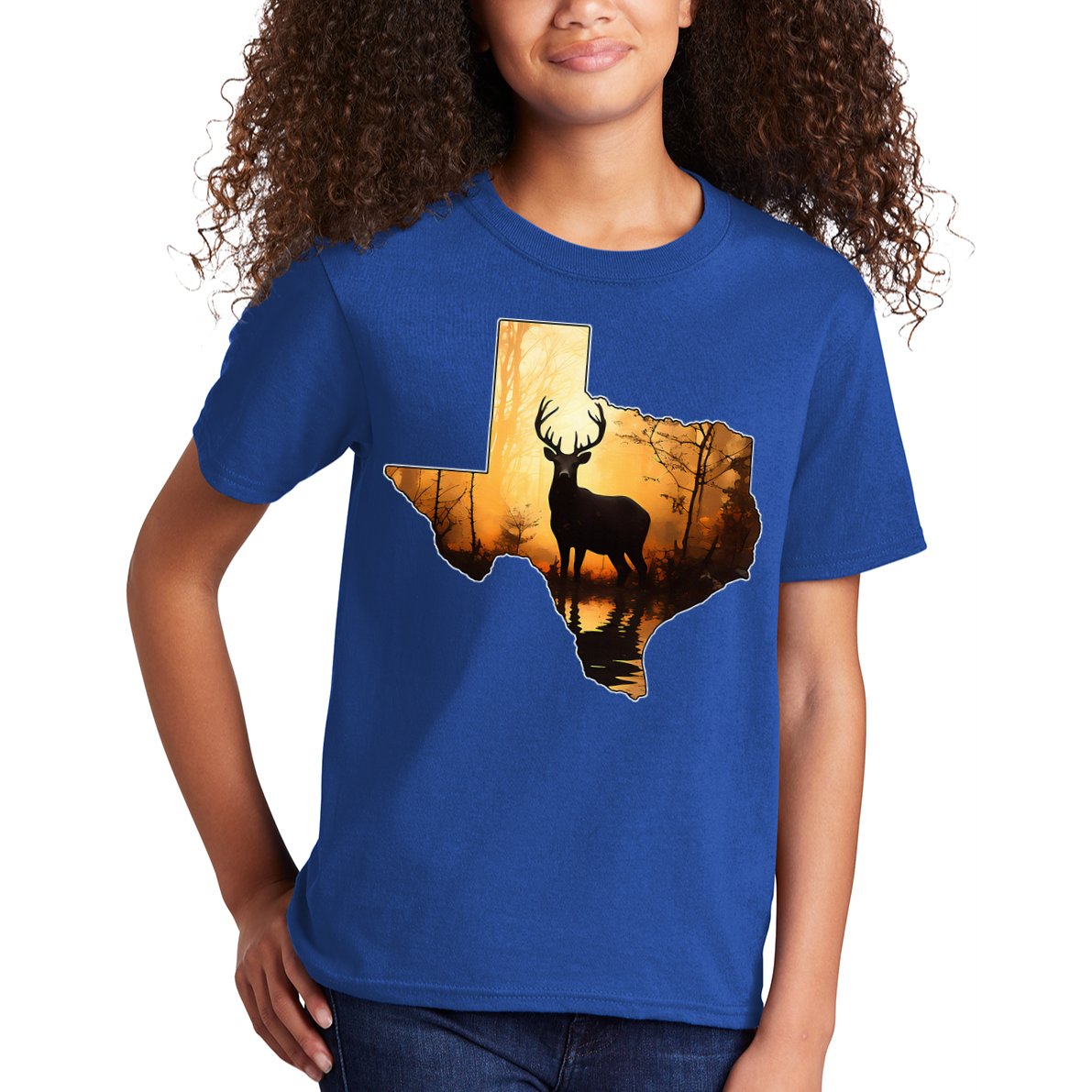 Texas Deer Hunter Forest Silhouette Texan Wildlife Lover  Kids T-Shirt