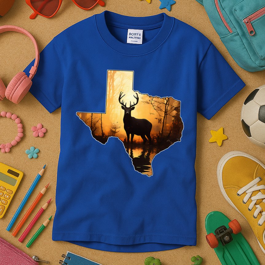 Texas Deer Hunter Forest Silhouette Texan Wildlife Lover  Kids T-Shirt