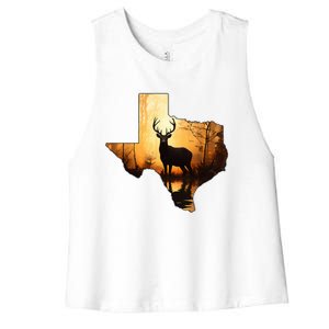 Texas Deer Hunter Forest Silhouette Texan Wildlife Lover  Women's Racerback Cropped Tank