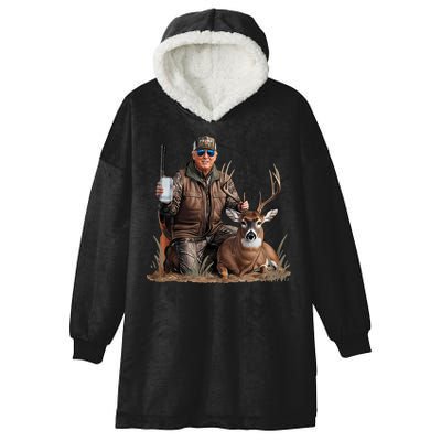 Trump Deer Hunting Donald Trump Old School Camouflage Hooded Wearable Blanket