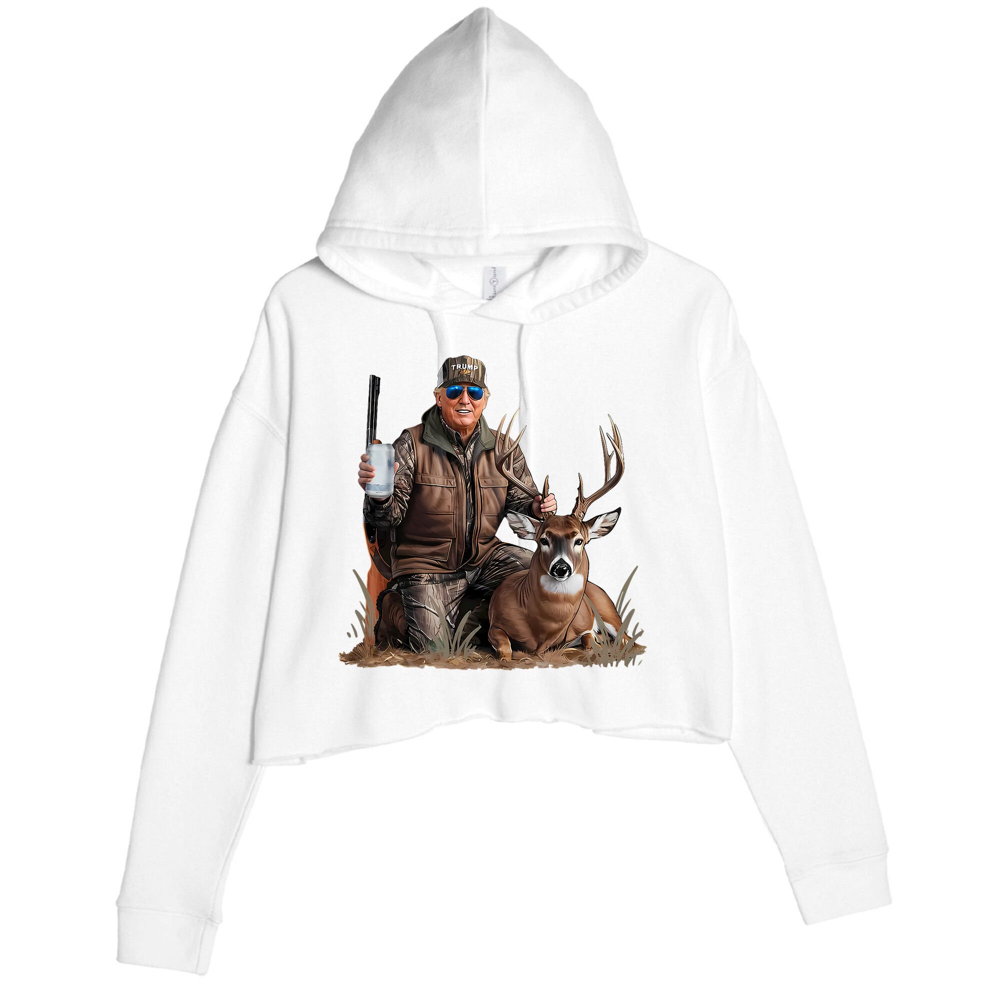 Trump Deer Hunting Donald Trump Old School Camouflage Crop Fleece Hoodie