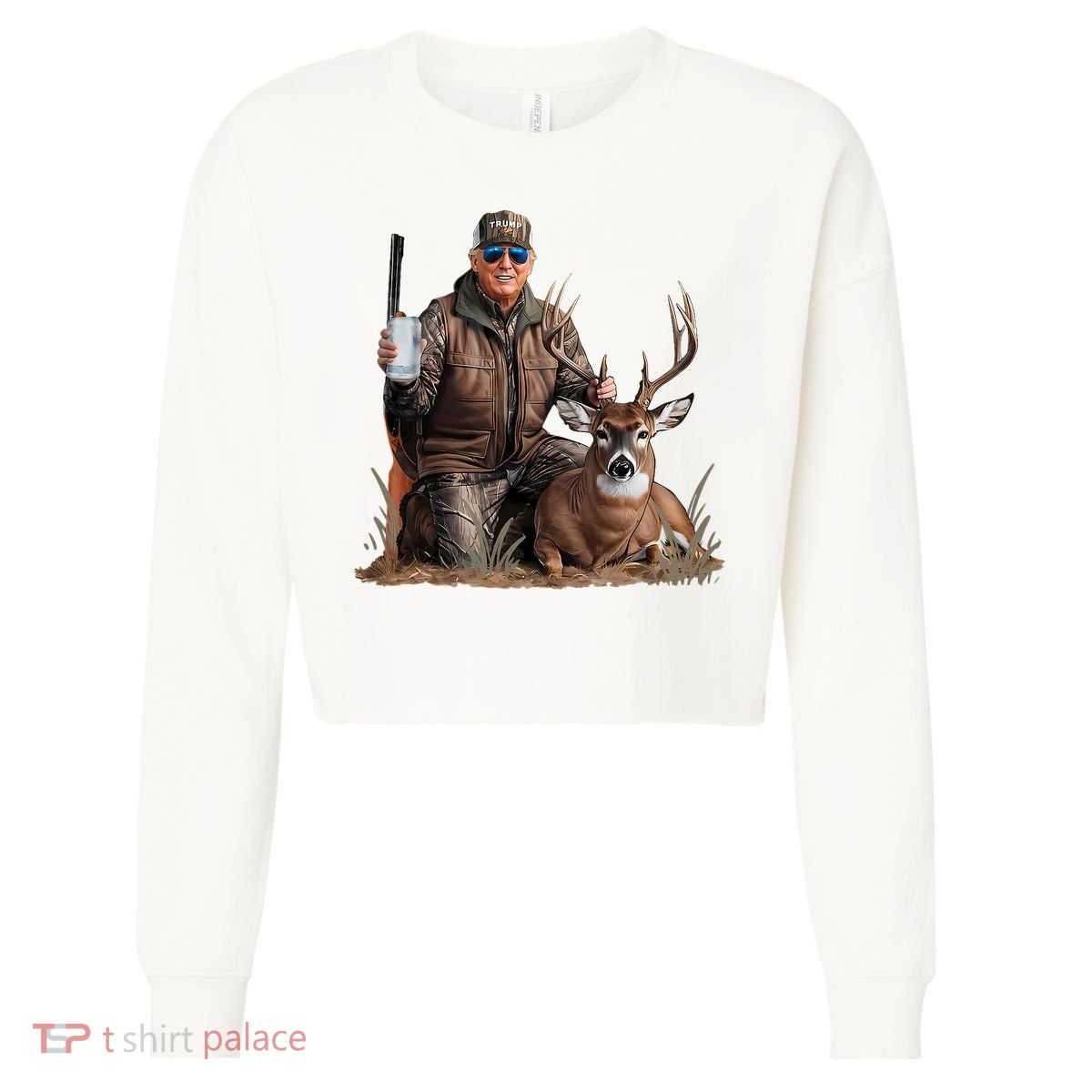 Trump Deer Hunting Donald Trump Old School Camouflage Cropped Pullover Crew