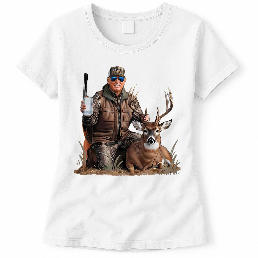 Trump Deer Hunting Donald Trump Old School Camouflage Womens T-Shirt