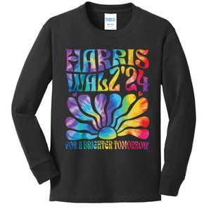 Tie Dye Harris Waltz 2024 Election Kamala Harris Tim Waltz Kids Long Sleeve Shirt