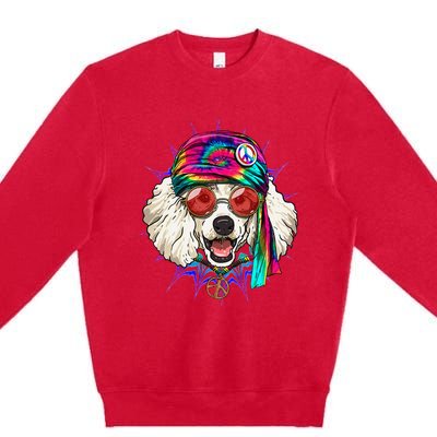 Tie Dye Hippie Poodle Hippiness Peace Love Dog Premium Crewneck Sweatshirt