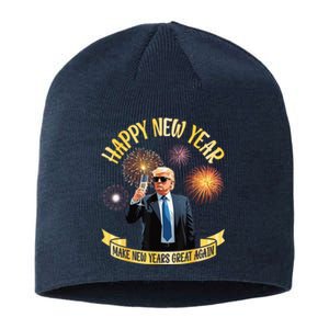 Trump Drinking Happy New Year Make New Years Great Again Sustainable Beanie