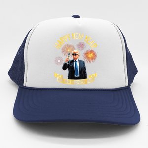 Trump Drinking Happy New Year Make New Years Great Again Trucker Hat