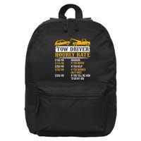 Tow Driver Hourly Rate Tow Truck Driver Tow Trucker 16 in Basic Backpack