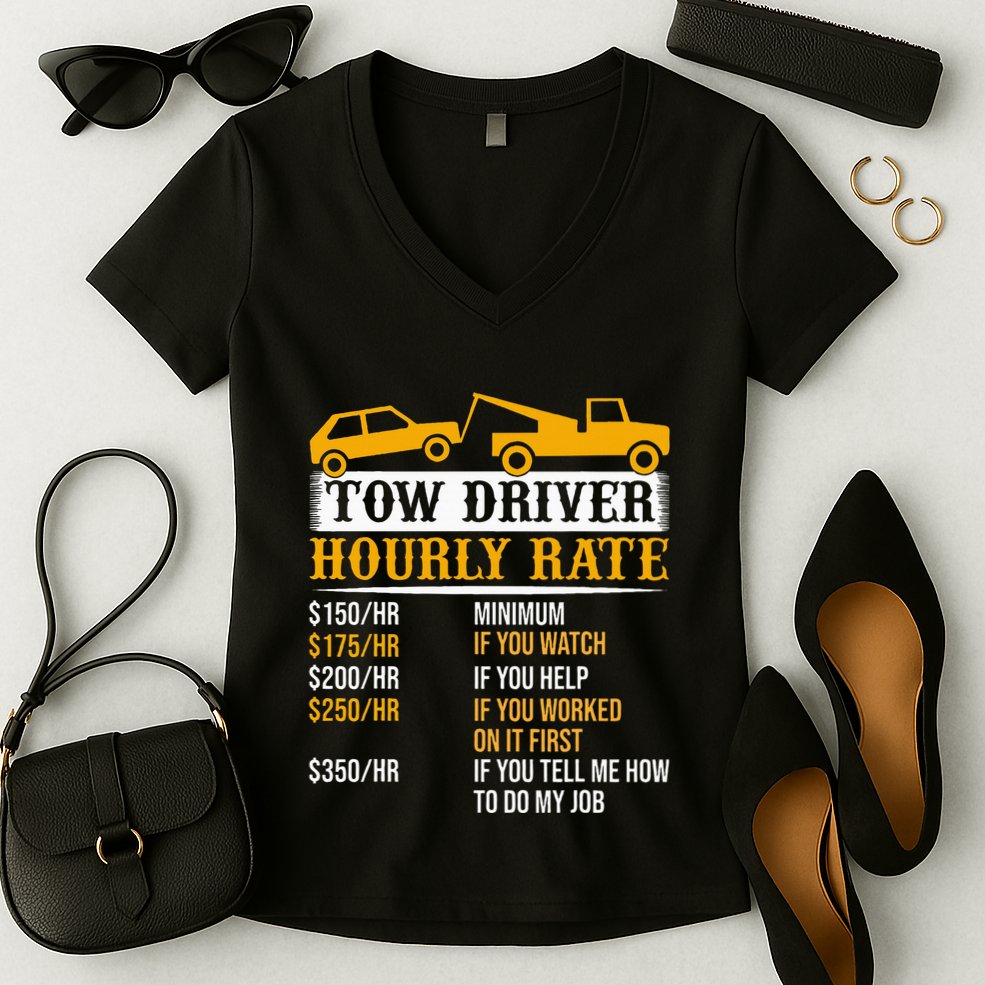 Tow Driver Hourly Rate Tow Truck Driver Tow Trucker Women's V-Neck T-Shirt