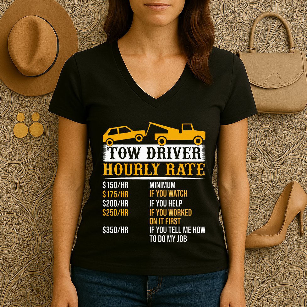 Tow Driver Hourly Rate Tow Truck Driver Tow Trucker Women's V-Neck T-Shirt