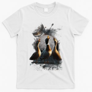 Three Ducks Howling At The Moon Funny Pet Parody Duck T-Shirt