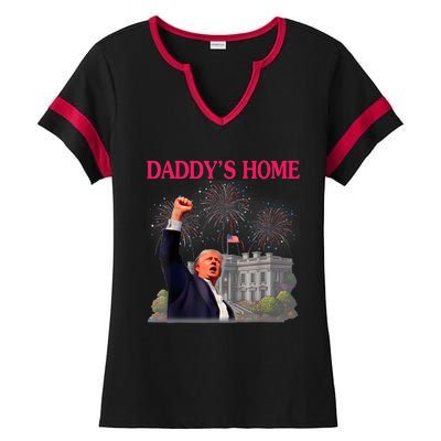 Trump DaddyS Home Bye Joe Biden Drops Out Run For Election Ladies Halftime Notch Neck Tee