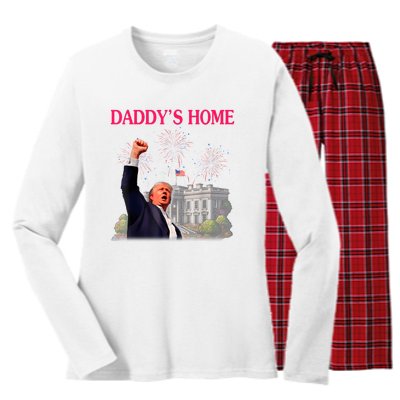 Trump DaddyS Home Bye Joe Biden Drops Out Run For Election Women's Long Sleeve Flannel Pajama Set 