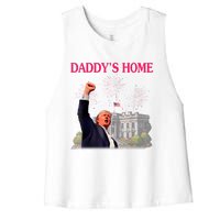 Trump DaddyS Home Bye Joe Biden Drops Out Run For Election Women's Racerback Cropped Tank