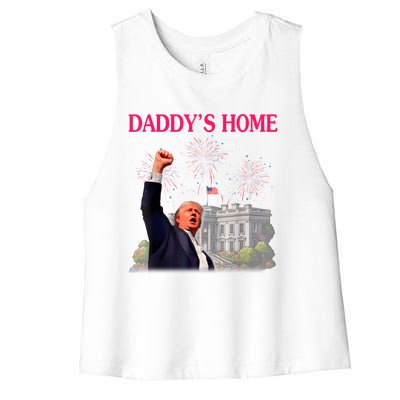 Trump DaddyS Home Bye Joe Biden Drops Out Run For Election Women's Racerback Cropped Tank