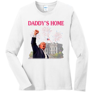 Trump DaddyS Home Bye Joe Biden Drops Out Run For Election Ladies Long Sleeve Shirt