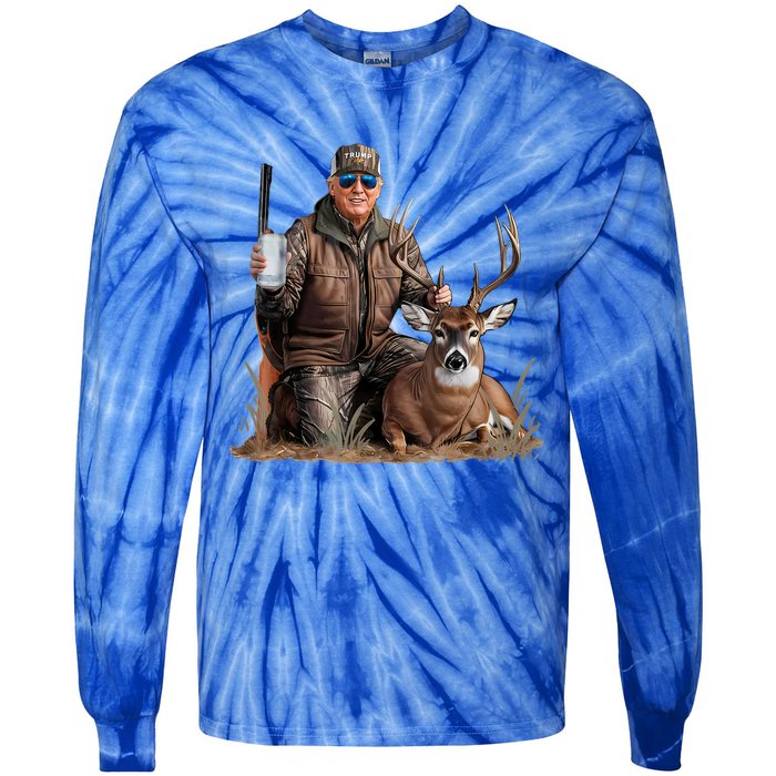 Trump Deer Hunting Donald Trump Old School Camouflage Tie-Dye Long Sleeve Shirt