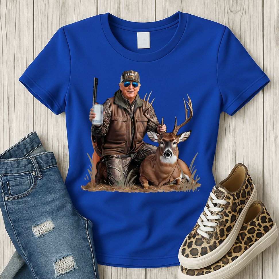 Trump Deer Hunting Donald Trump Old School Camouflage Womens T-Shirt