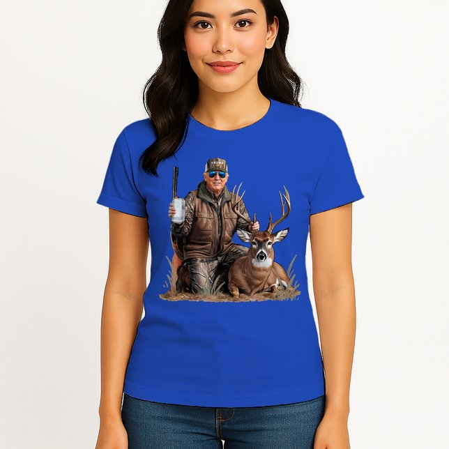 Trump Deer Hunting Donald Trump Old School Camouflage Womens T-Shirt