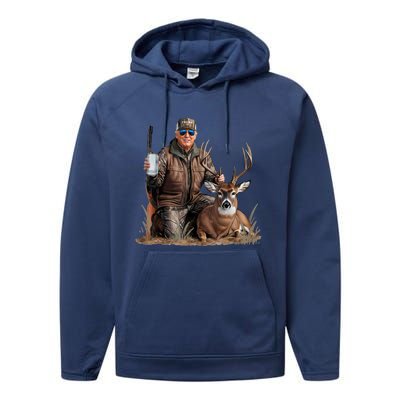 Trump Deer Hunting Donald Trump Old School Camouflage Performance Fleece Hoodie