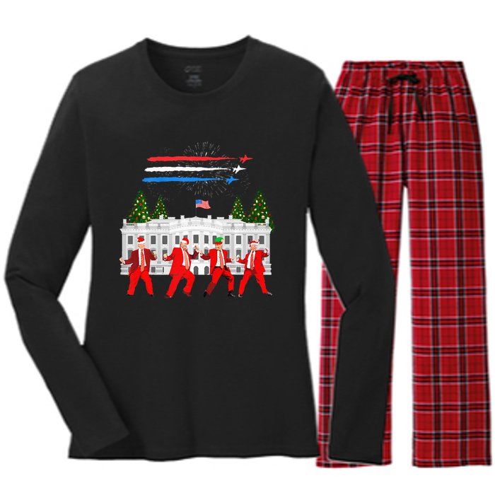 Trump Daddys Home White House Dance Make Xmas Great Again Women's Long Sleeve Flannel Pajama Set 