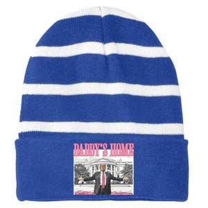 Trump Daddys Home White House 2024 Gift Striped Beanie with Solid Band