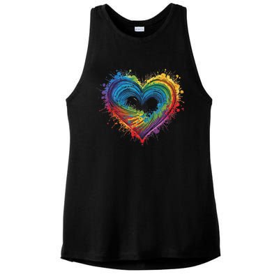 Tie Dye Heart Valentines Day Ladies PosiCharge Tri-Blend Wicking Tank