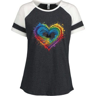 Tie Dye Heart Valentines Day Enza Ladies Jersey Colorblock Tee