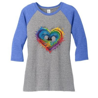 Tie Dye Heart Valentines Day Women's Tri-Blend 3/4-Sleeve Raglan Shirt