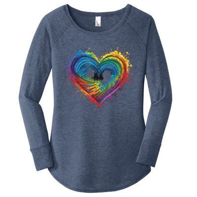 Tie Dye Heart Valentines Day Women's Perfect Tri Tunic Long Sleeve Shirt