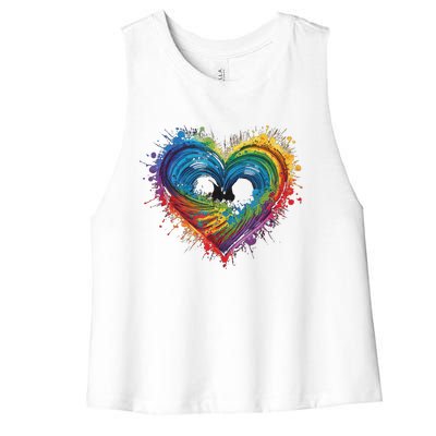 Tie Dye Heart Valentines Day Women's Racerback Cropped Tank