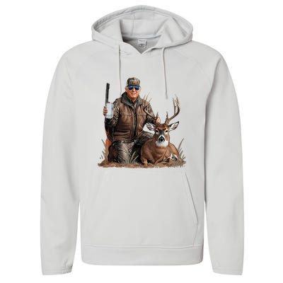 Trump Deer Hunting Donald Trump Old School Camouflage Performance Fleece Hoodie