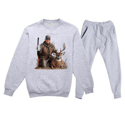 Trump Deer Hunting Donald Trump Old School Camouflage Premium Crewneck Sweatsuit Set