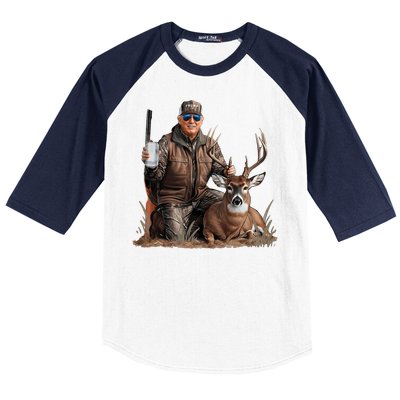 Trump Deer Hunting Donald Trump Old School Camouflage Baseball Sleeve Shirt