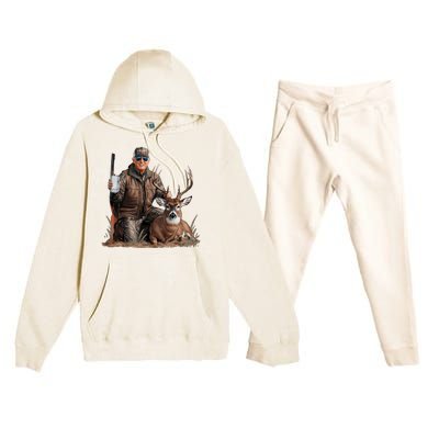 Trump Deer Hunting Donald Trump Old School Camouflage Premium Hooded Sweatsuit Set