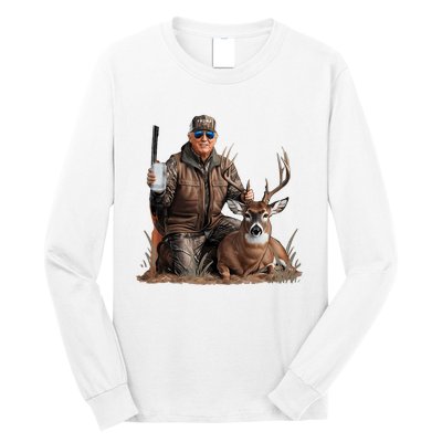 Trump Deer Hunting Donald Trump Old School Camouflage Long Sleeve Shirt